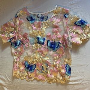 SHIEN Embroidered Foral Crop Top